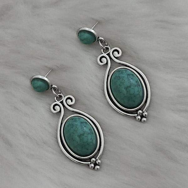 Kriaa Silver Plated Blue Turquoise Stone Dangler Earrings - 1310869A