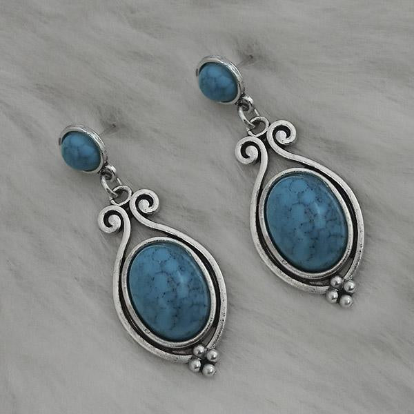 Kriaa Silver Plated Blue Turquoise Stone Dangler Earrings - 1310869D