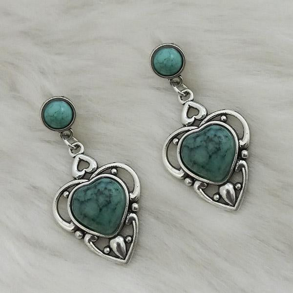 Kriaa Silver Plated Blue Turquoise Stone Dangler Earrings - 1310870A