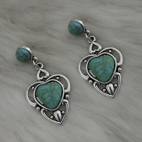 Kriaa Silver Plated Blue Turquoise Stone Dangler Earrings - 1310870D