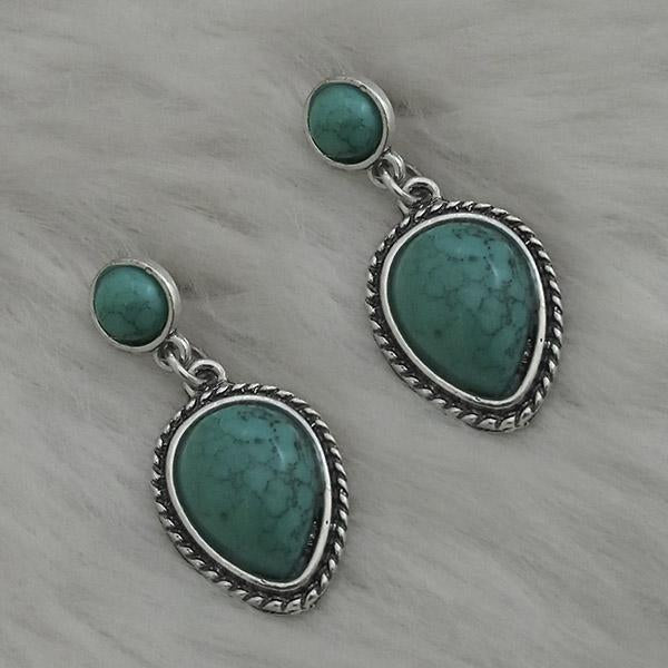 Kriaa Silver Plated Blue Turquoise Stone Dangler Earrings - 1310871A
