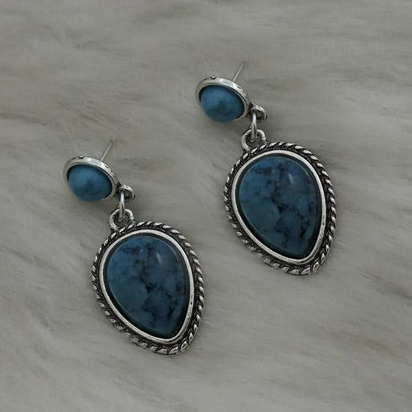 Kriaa Silver Plated Blue Turquoise Stone Dangler Earrings - 1310871D