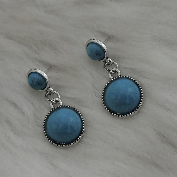 Kriaa Silver Plated Blue Turquoise Stone Dangler Earrings - 1310872D