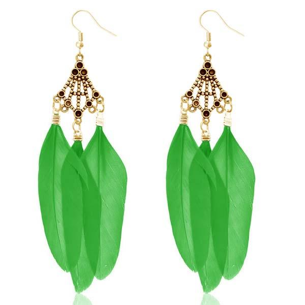 Jeweljunk Gold Plated Green Feather Earrings - 1310945B