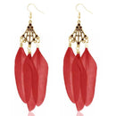 Jeweljunk Gold Plated Red Feather Earrings - 1310945D
