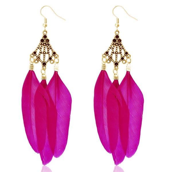 Jeweljunk Gold Plated Pink Feather Earrings - 1310945F