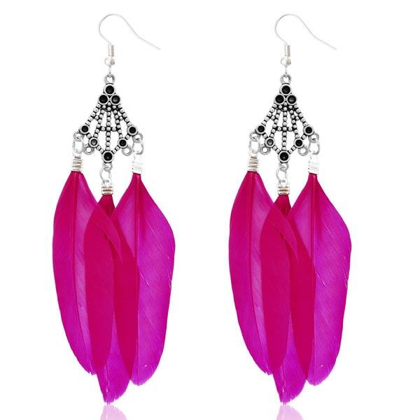 Jeweljuk Rhodium Plated Pink Feather Earrings - 1310946F