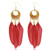 Jeweljunk Gold Plated Red Feather Earrings - 1310947D