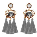 Jeweljunk Grey Stone Gold Plated Tassel Earrings - 1310949C
