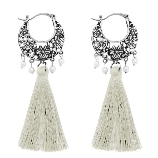 Jeweljunk Rhodium Plated White Thread Earrings - 1310952D
