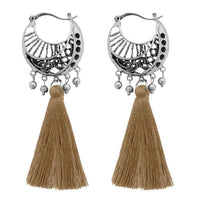 Jeweljunk Brown Thread Rhodium Plated Tassel Earrings - 1310954E