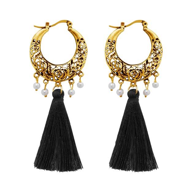 Jeweljunk Black Thread Gold Plated Tassel Earrings - 1310955A
