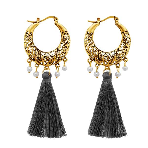 Tip Top Fashions Gold Plated Grey Thread Earrings - 1310955C
