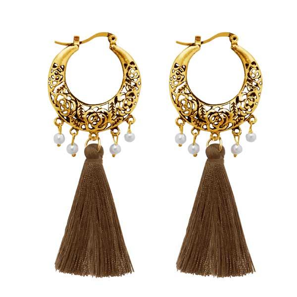 Jeweljunk Brown Thread Gold Plated Tassel Earrings - 1310955E