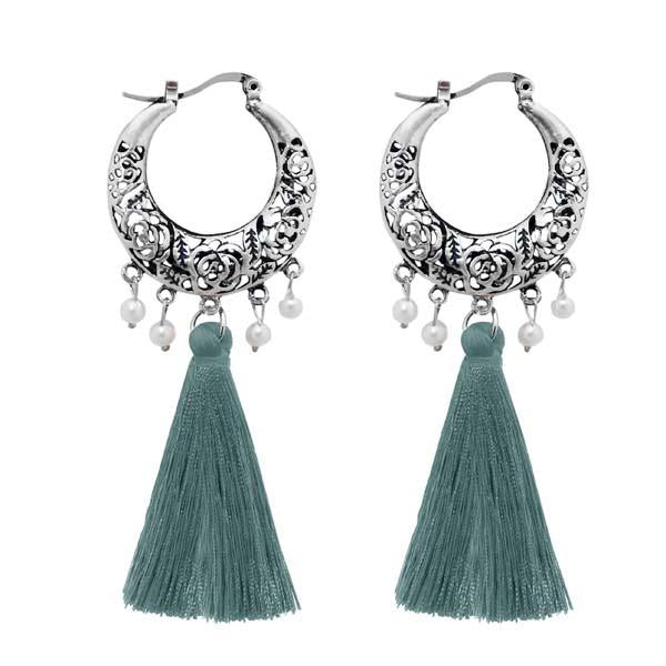 Tip Top Fashions Rhodium Plated Blue Thread Earrings - 1310956F