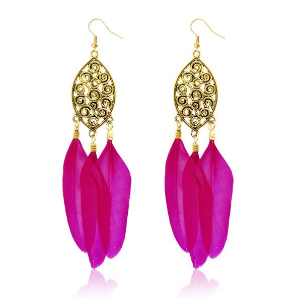Jeweljunk Gold Plated Pink Feather Earrings - 1310957A