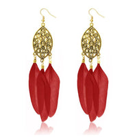 Jeweljunk Gold Plated Red Feather Earrings - 1310957C
