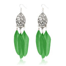 Jeweljunk Silver Plated Green Feather Earrings - 1310958E
