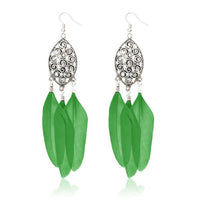 Jeweljunk Silver Plated Green Feather Earrings - 1310958E