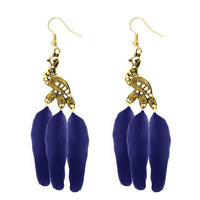 Jeweljunk Gold Plated Blue Peacock Feather Earrings - 1310959B