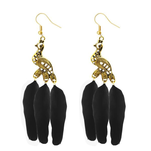 Jeweljunk Gold Plated Black Peacock Feather Earrings - 1310959D