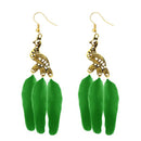 Jeweljunk Gold Plated Green Peacock Feather Earrings - 1310959E