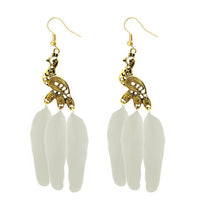 Jeweljunk Gold Plated White Peacock Feather Earrings - 1310959F