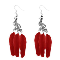 Jeweljunk Silver Plated Red Peacock Feather Earrings - 1310960C