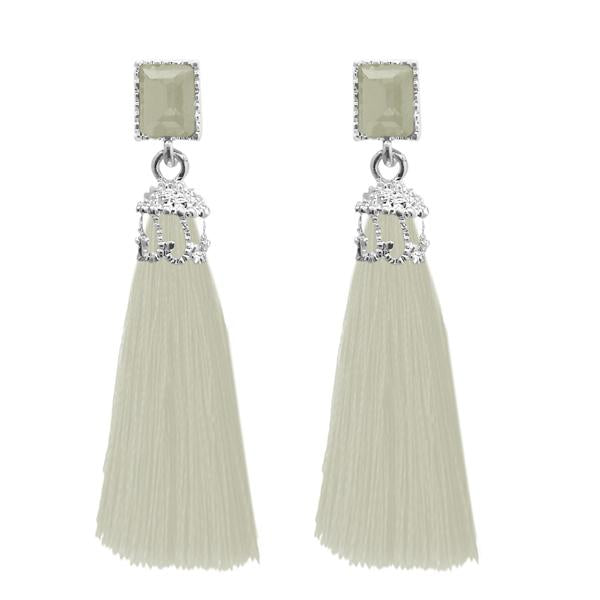 Jeweljunk Silver Plated White Thread Earrings - 1310962F