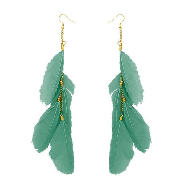 Tip Top Fashions Gold Plated Green Feather Earrings - 1310970A