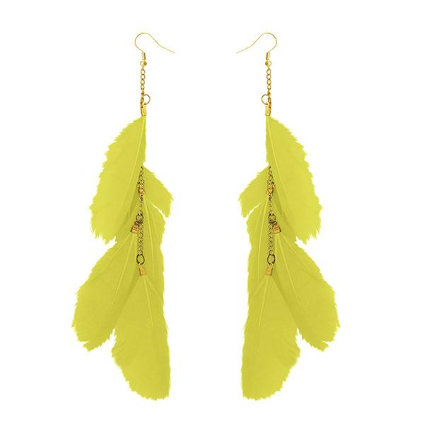 Tip Top Fashions Gold Plated Yellow Feather Earrings - 1310970B