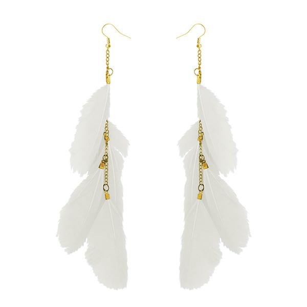 Jeweljunk Gold Plated White Feather Earrings - 1310970C