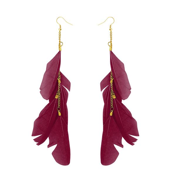 Tip Top Fashions Gold Plated Maroon Feather Earrings - 1310970F