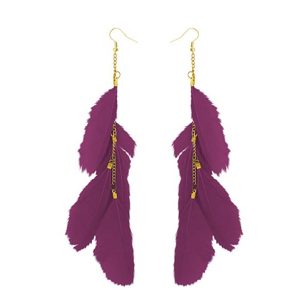 Tip Top Fashions Gold Plated Purple Feather Earrings - 1310970G