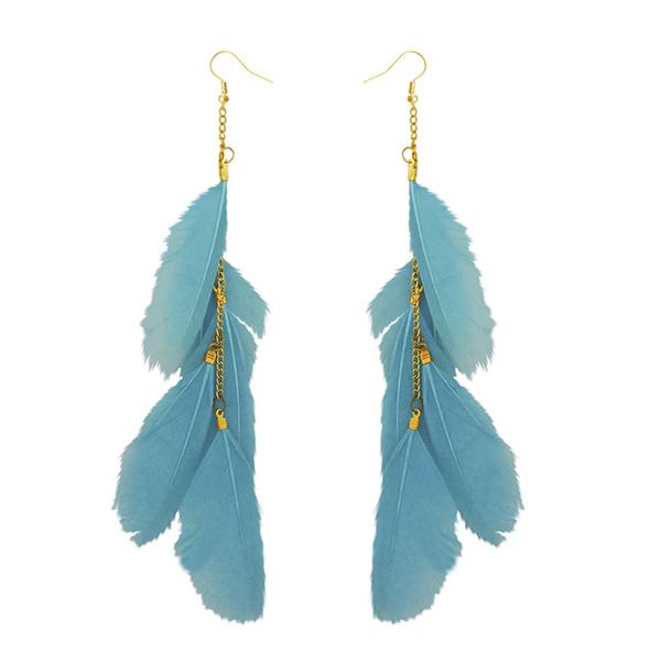 Tip Top Fashions Gold Plated Blue Feather Earrings - 1310970H