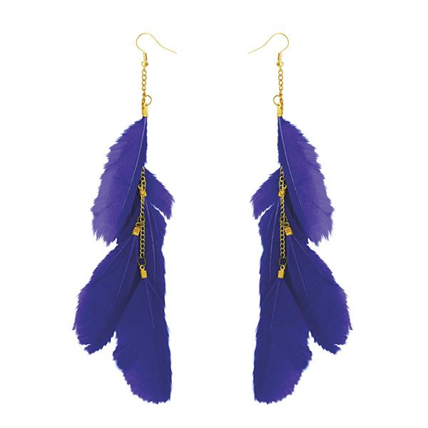 Tip Top Fashions Gold Plated Blue Feather Earrings - 1310970J