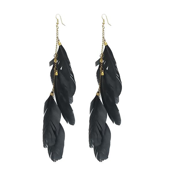 Tip Top Fashions Gold Plated Black Feather Earrings - 1310970