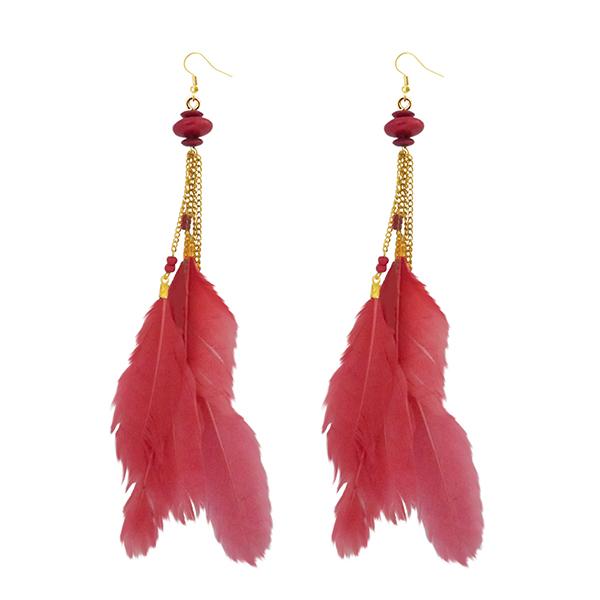 Tip Top Fashions Gold Plated Red Feather Earrings - 1310971C
