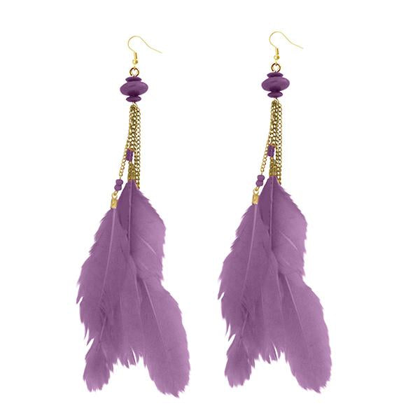Tip Top Fashions Gold Plated Purple Feather Earrings - 1310971D