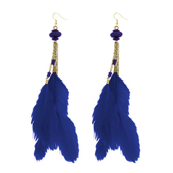 Tip Top Fashions Gold Plated Blue Feather Earrings - 1310971F