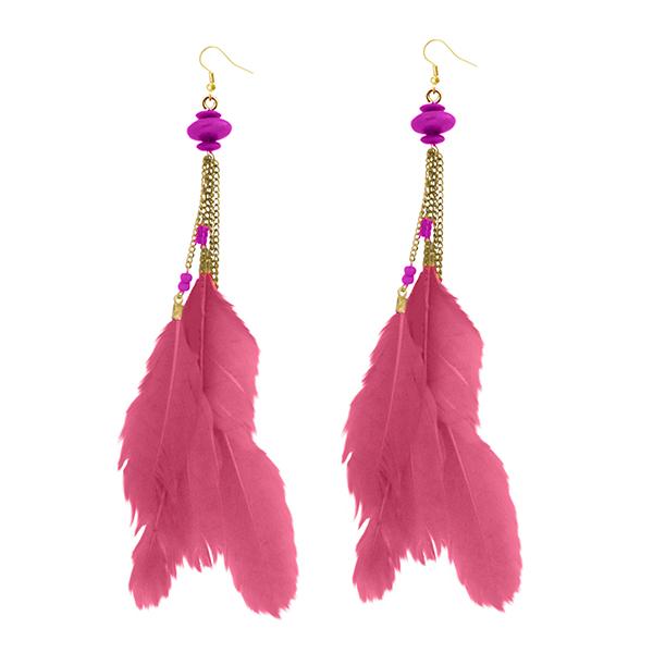 Tip Top Fashions Gold Plated Pink Feather Earrings - 1310971G