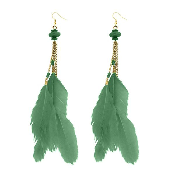 Tip Top Fashions Gold Plated Green Feather Earrings - 1310971H