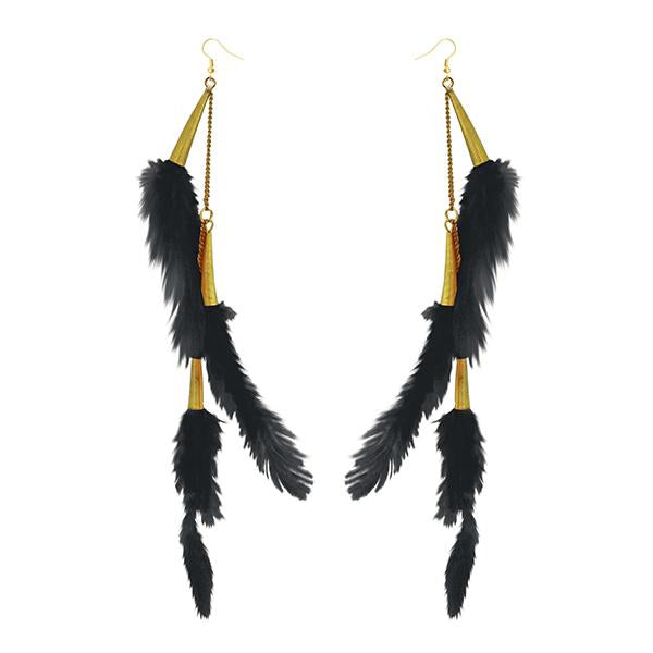 Tip Top Fashions Gold Plated Black Feather Earrings - 1310972A