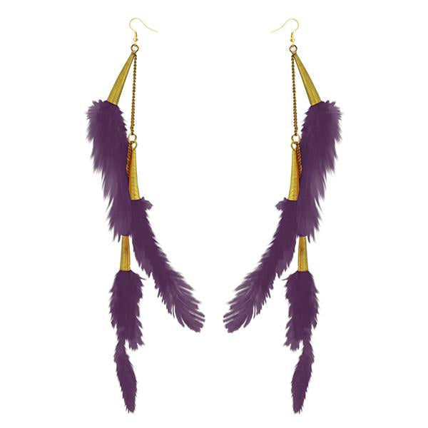 Tip Top Fashions Gold Plated Purple Feather Earrings - 1310972C