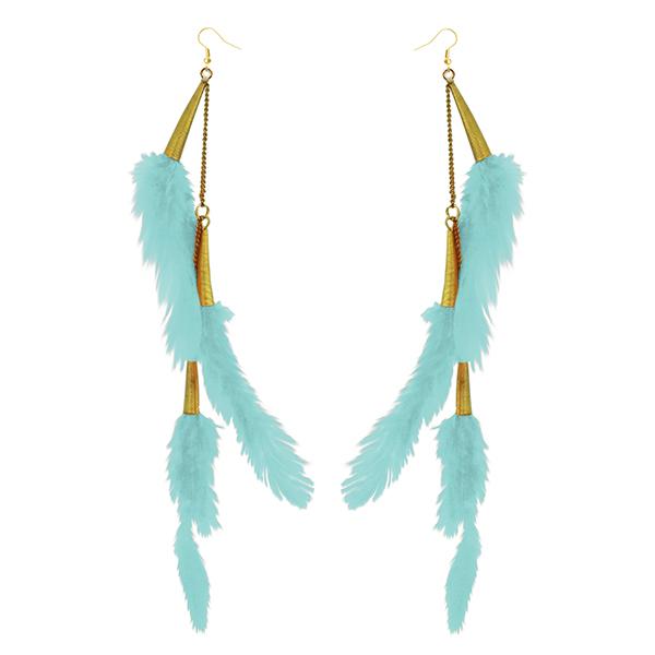 Tip Top Fashions Gold Plated Green Feather Earrings - 1310972D