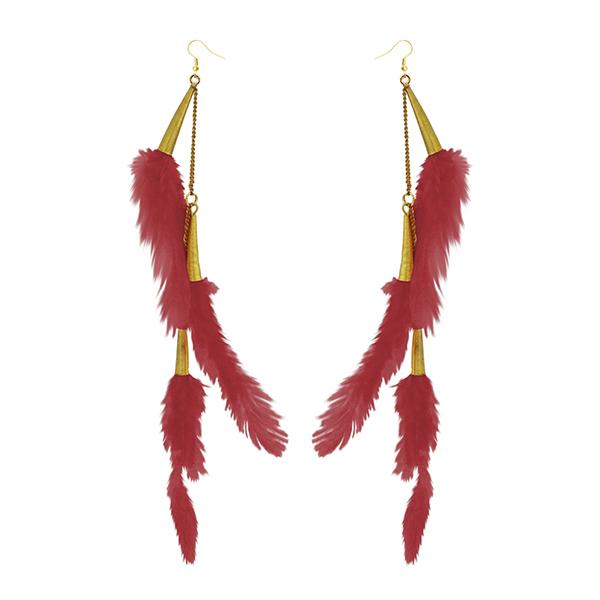 Tip Top Fashions Gold Plated Red Feather Earrings - 1310972G