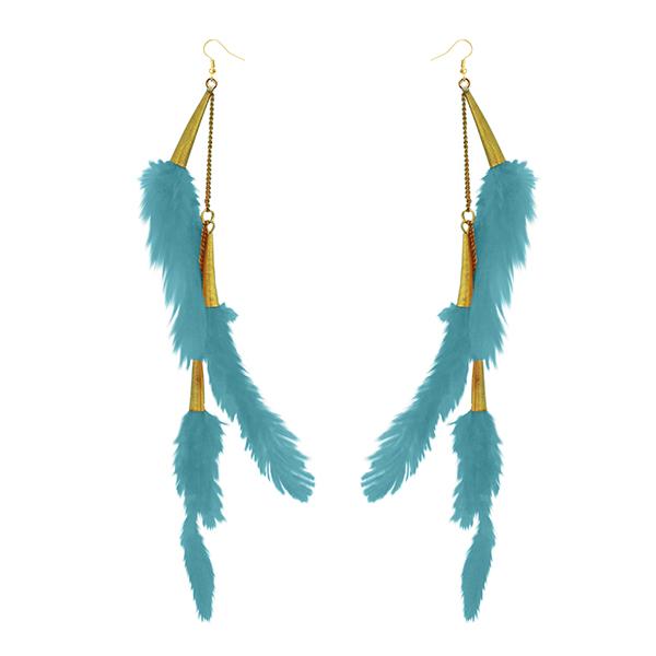 Tip Top Fashions Gold Plated Green Feather Earrings - 1310972H