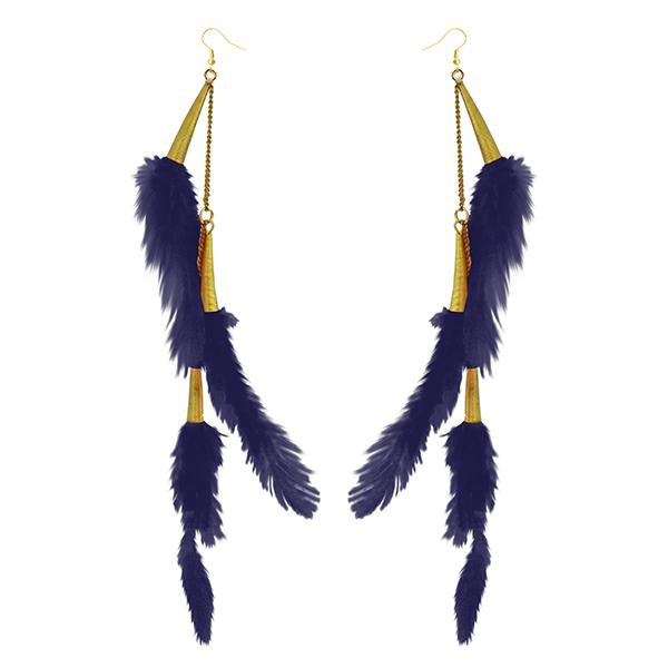Tip Top Fashions Gold Plated Purple Feather Earrings - 1310972I