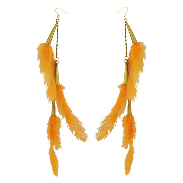Jeweljunk Gold Plated Orange Feather Earrings - 1310972K