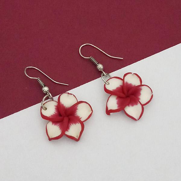 Urthn Red Floral Silver Plated Dangler Earrings